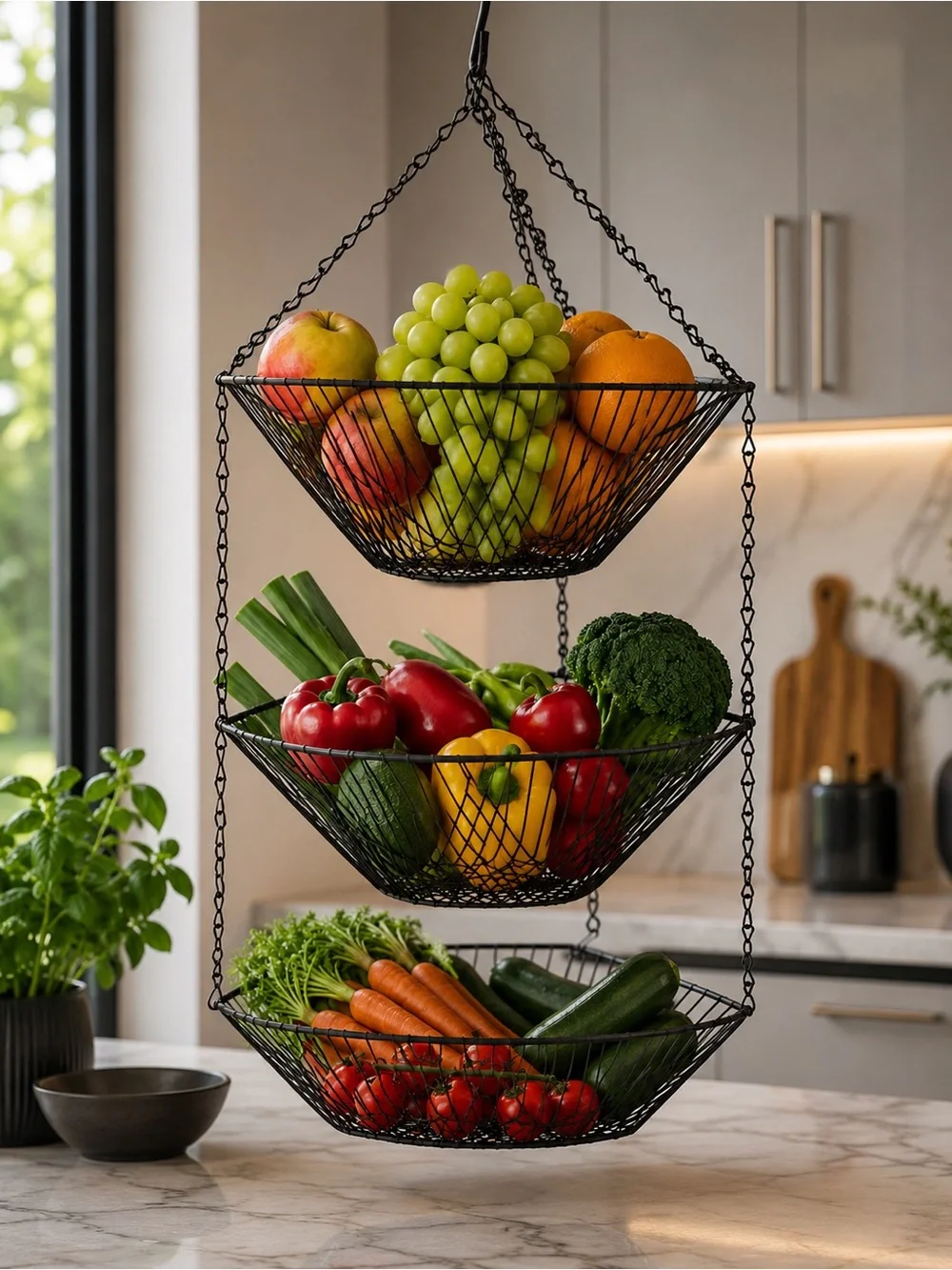 3-Tier Hexagonal Hanging Wire Basket Planter Catch-all Organizer #0515267